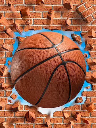 pelota de baloncesto - Basketball Smashing Through Brick Wall Foto de stock - Con derechos protegidos, Código: 700-02265042