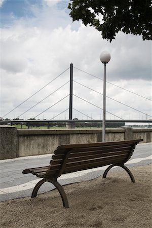 empty bridge - Bench and Lampost on Promenade, Rhine River, Dusseldorf, North Rhine-Wesphalia, Germany Stock Photo - Rights-Managed, Code: 700-02345998