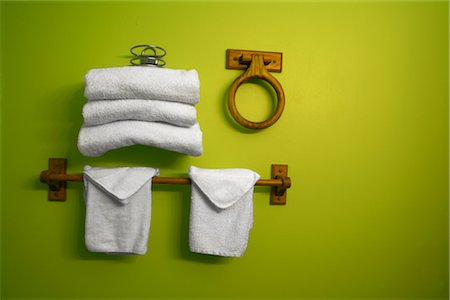 pictures of towels on towel bars in bathrooms - Folded Towles in Bathroom Stock Photo - Rights-Managed, Code: 700-02348769