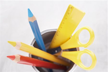 Pencil Crayons, Ruler and Scissors Stock Photo - Rights-Managed, Code: 700-02371491