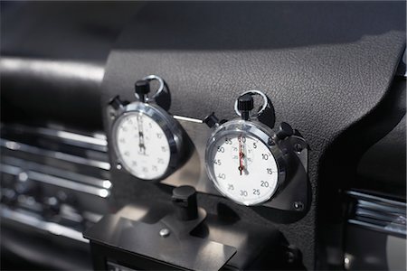 Close-up of Stop Watches on Dashboard of Vintage Race Car Stock Photo - Rights-Managed, Code: 700-02428580