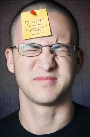 post it flag - Teenager With Note Pinned to His Head That Says Don't Forget Stock Photo - Rights-Managed, Code: 700-02429149