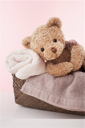 soft toy bed - Teddy Bear in Basket Stock Photo - Rights-Managed, Code: 700-02429281
