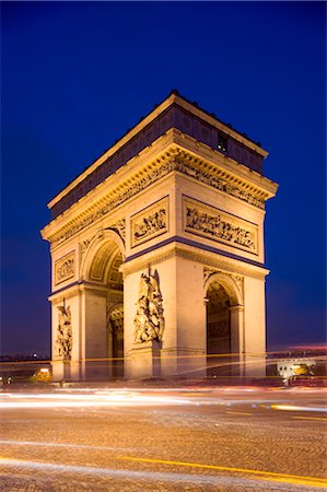 famous place in french - Arc de Triomphe at Night, Champs Elysees, Paris, France Stock Photo - Rights-Managed, Code: 700-02463551
