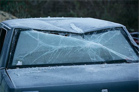 Damaged Car, Frozen in Scrap Yard Stock Photo - Rights-Managed, Code: 700-02594292