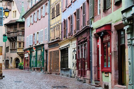 shops on a cobblestone street - Old Town of Colmar, Haut-Rhin, Alsace, France Stock Photo - Rights-Managed, Code: 700-02590724