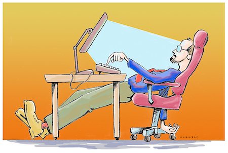 Illustration of Man Working on His Computer Stock Photo - Rights-Managed, Code: 700-02633759