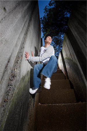 stairs and city - Man Practicing Parkour, Portland, Oregon, USA Stock Photo - Rights-Managed, Code: 700-02645688