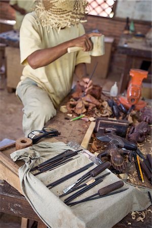 Man Carving Wood Sculpture, Siem Reap, Cambodia Stock Photo - Rights-Managed, Code: 700-02670075