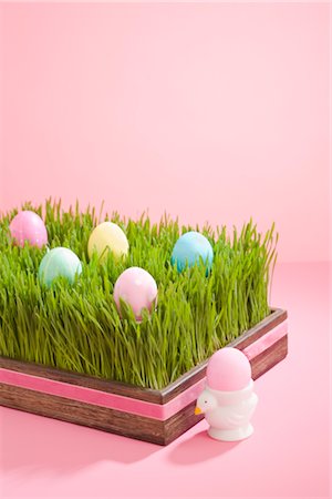 easter grass - Easter Eggs in Grass Filled Tray Foto de stock - Direito Controlado, Número: 700-02694065