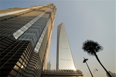 palm tree and office - Looking Up at the Jin Mao Tower on the Left and the Shanghai World Financial Center on the Right, Shanghai, China Stock Photo - Rights-Managed, Code: 700-02700793