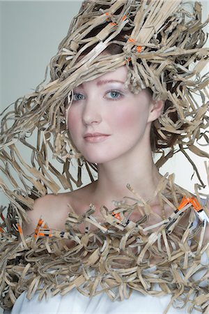 paper recycling studio photos - Portrait of Woman Wearing Outfit Made Out of Recycled Cardboard Stock Photo - Rights-Managed, Code: 700-02701007