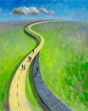 Illustration of People on Two Differnt Roads Going in the Same Direction Stock Photo - Rights-Managed, Code: 700-02738038