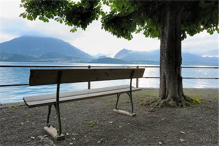 switzerland rail - Bench by Lake Thun, Canton of Berne, Switzerland Stock Photo - Rights-Managed, Code: 700-02738358