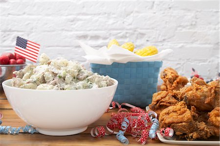 fried chicken - Bowl of Potato Salad and Plate of Fried Chicken at Fourth of July Feast Stock Photo - Rights-Managed, Code: 700-02738538