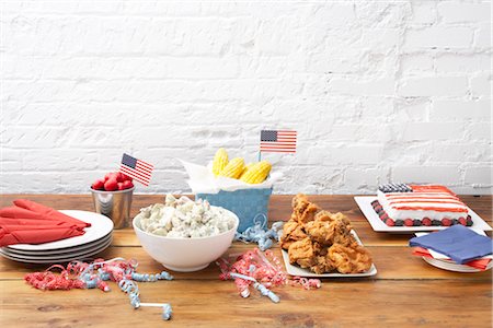 fried chicken plate - Table Set For Fourth of July Feast Stock Photo - Rights-Managed, Code: 700-02738530