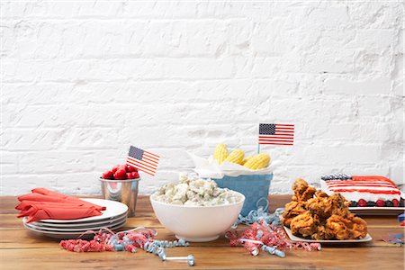 fried chicken plate - Table Set For Fourth of July Feast Stock Photo - Rights-Managed, Code: 700-02738531