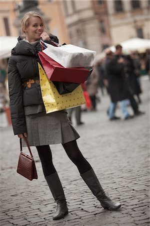 shopaholic (female) - Woman Shopping in Piazza Navona, Rome, Italy Stock Photo - Rights-Managed, Code: 700-02798102