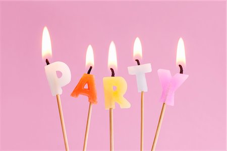 picture of a birthday cake with candles - Lit Candles Spelling Out the Word Party Stock Photo - Rights-Managed, Code: 700-02801150