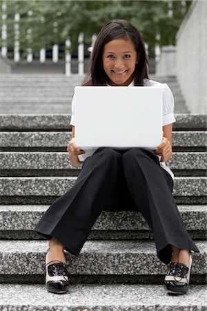 Businesswoman Sitting Outside Using Laptop Computer Stock Photo - Rights-Managed, Code: 700-02833280