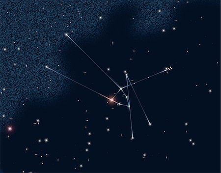 science and background - Constellation Taurus With Its Main Star Aldebaran Glowing Orange Stock Photo - Rights-Managed, Code: 700-02912198