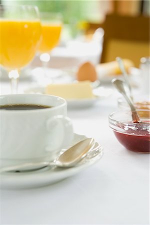 drinks on table coffee juice - Cup of Coffee on Breakfast Table Stock Photo - Rights-Managed, Code: 700-02912326
