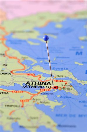 roadmap - Map with Pin Marking Athens, Greece Stock Photo - Rights-Managed, Code: 700-02912529