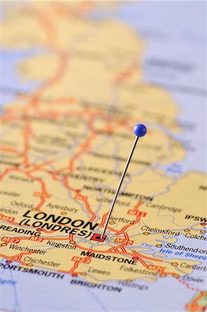 Map with Pin Marking London, England Stock Photo - Rights-Managed, Code: 700-02912539