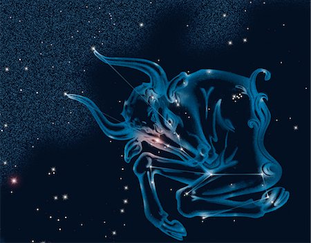 simsearch:600-03544723,k - Constellation du taureau avec son étoile principale Aldebaran Glowing Orange Photographie de stock - Rights-Managed, Code: 700-02926002