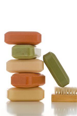 still life balance not object - Stack of Soaps With Scrub Brush Stock Photo - Rights-Managed, Code: 700-02967460