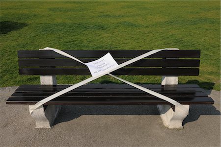 european park benches outdoor - Wet Paint Sign on Bench Stock Photo - Rights-Managed, Code: 700-02990027