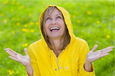 rainshower - Woman Wearing Raincoat Standing in the Rain Stock Photo - Rights-Managed, Code: 700-03017737