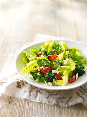 salad bowl - Caesar Salad With Broccoli, Red Peppers and Feta Cheese Stock Photo - Rights-Managed, Code: 700-03053786