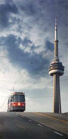 famous canadian places - CN Tower and Streetcar, Toronto, Ontario, Canada Stock Photo - Rights-Managed, Code: 700-03075885