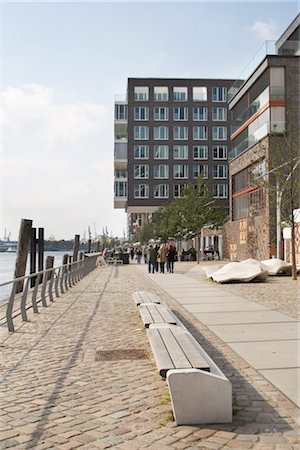 european park benches outdoor - Waterfront in Hafencity, Hamburg, Germany Stock Photo - Rights-Managed, Code: 700-03152672