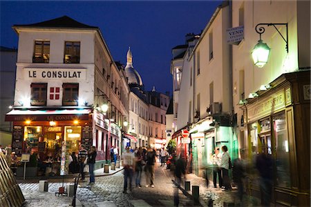 shops on a cobblestone street - Montmartre, Paris, Ile de France, France Stock Photo - Rights-Managed, Code: 700-03210677