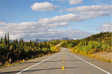 road line perspective - George Parks Highway and Alaska Range, Alaska, USA Stock Photo - Rights-Managed, Code: 700-03244099