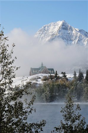 foggy snowy mountain - Prince of Wales Hotel, Waterton Lakes National Park, Alberta, Canada Stock Photo - Rights-Managed, Code: 700-03244197