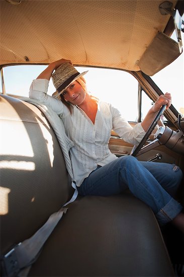 Woman Driving a Vintage Car, Santa Cruz, California, USA Stock Photo - Premium Rights-Managed, Artist: Ty Milford, Image code: 700-03295050