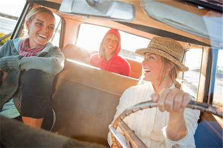 friends driving in car - Group of Friends in a Vintage Car, Santa Cruz, California, USA Stock Photo - Rights-Managed, Code: 700-03295066