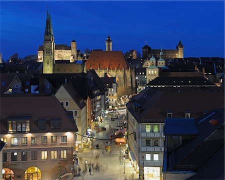 simsearch:700-03210278,k - Overview of Nuremberg with St. Lorenz-Basilica at Dusk, Bavaria, Germany Stock Photo - Rights-Managed, Code: 700-03368526