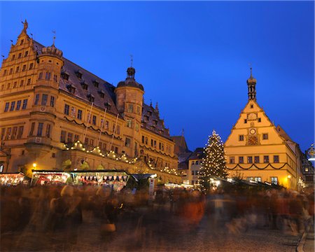 Christmas Market at Dusk, Rothenburg ob der Tauber, Bavaria, Germany Stock Photo - Rights-Managed, Code: 700-03368537