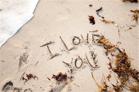 footprints sandy beach - I Love You Written in Sand Stock Photo - Rights-Managed, Code: 700-03408083