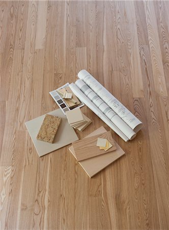 Swatches, Samples and Blueprints on Hardwood Floor Stock Photo - Rights-Managed, Code: 700-03435339