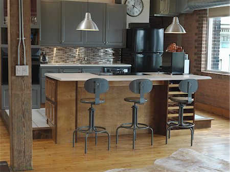 empty room with wooden floor - Kitchen Interior Stock Photo - Rights-Managed, Code: 700-03439391