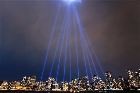 Spotlights on Harbour at Night, False Creek, English Bay, Vancouver, British Columbia, Canada Stock Photo - Rights-Managed, Code: 700-03439465