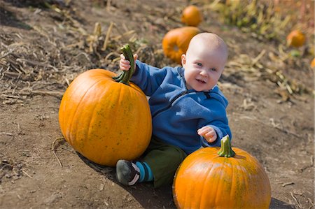 pumpkin - Little Boy Sitting on Ground next to Pumpkins, Sauvie Island, near Portland, Oregon, USA Stock Photo - Rights-Managed, Code: 700-03439527