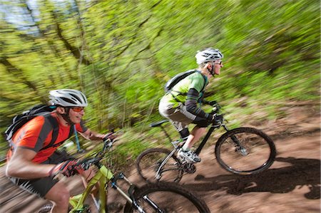 extreme mountain biking - Man and Woman Mountain Biking on the Post Canyon Trail Near Hood River, Oregon, USA Stock Photo - Rights-Managed, Code: 700-03439929