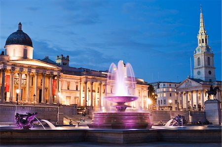 fountain at night - The National Gallery and St Martin-in-the-Fields, Trafalgar Square, London, England Stock Photo - Rights-Managed, Code: 700-03445413