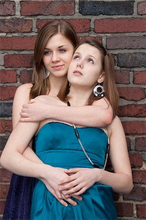 prom dresses - Teenage Girl Hugging Her Friend Stock Photo - Rights-Managed, Code: 700-03454518